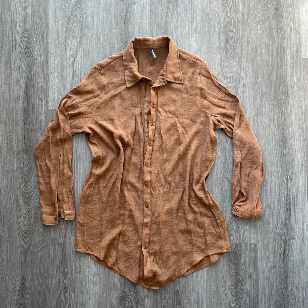 Brow linen long sleeve cover up